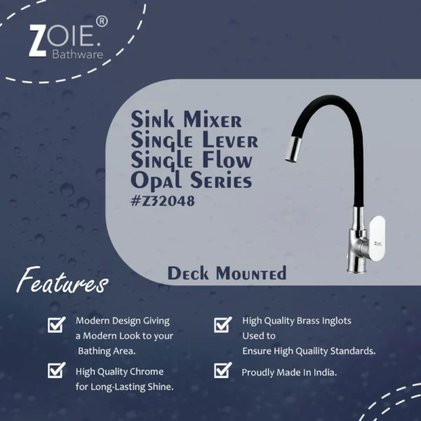 Sink Mixer Single Lever Single Flow Deck Mounted By  Zoie®- Opal - Image 2