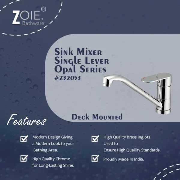 Sink Mixer Single Lever Deck Mounted Nagraj By Zoie®- Opal - Image 2