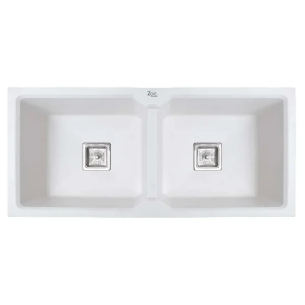 Kitchen Sink Quartz Mystic White Square Double Bowl Sink 45 X 20 X 9 By Zoie®